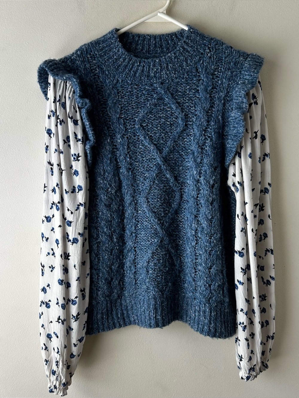 Anthropologie Maeve Layered Sweater Vest Blue White Floral L - Picture 4 of 14